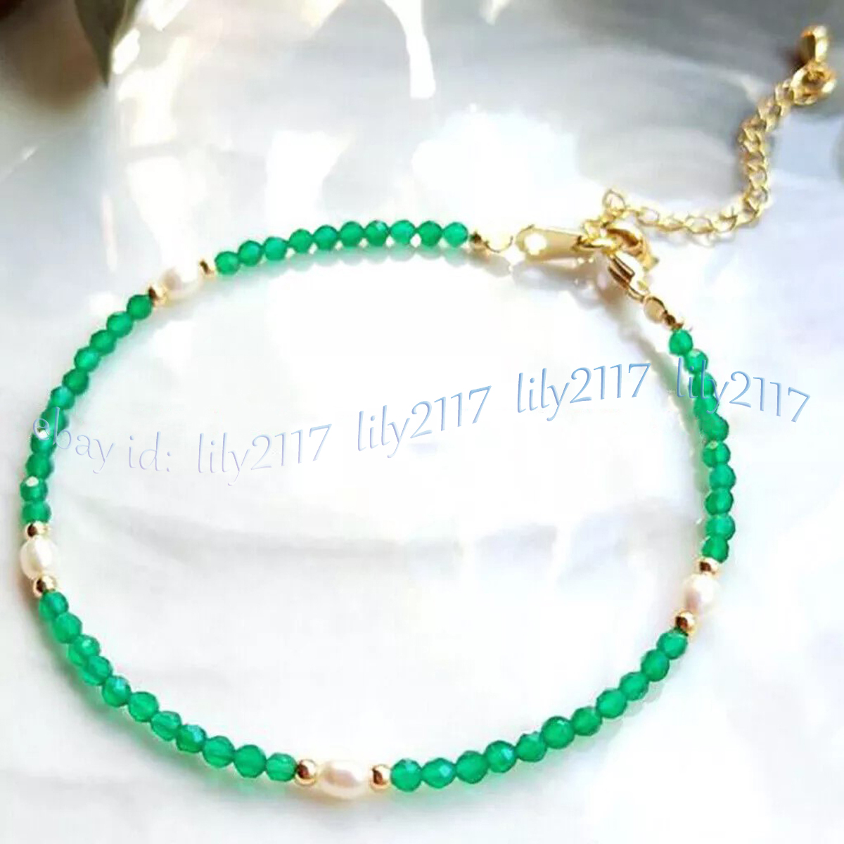 Brazalete de perlas de arroz blanco natural con cuentas redondas de piedras preciosas facetadas de 3 mm de 7,5"" - Imagen 11 de 17