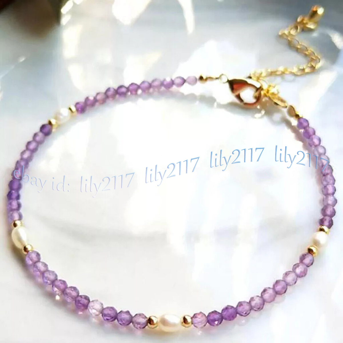 Brazalete de perlas de arroz blanco natural con cuentas redondas de piedras preciosas facetadas de 3 mm de 7,5"" - Imagen 12 de 17