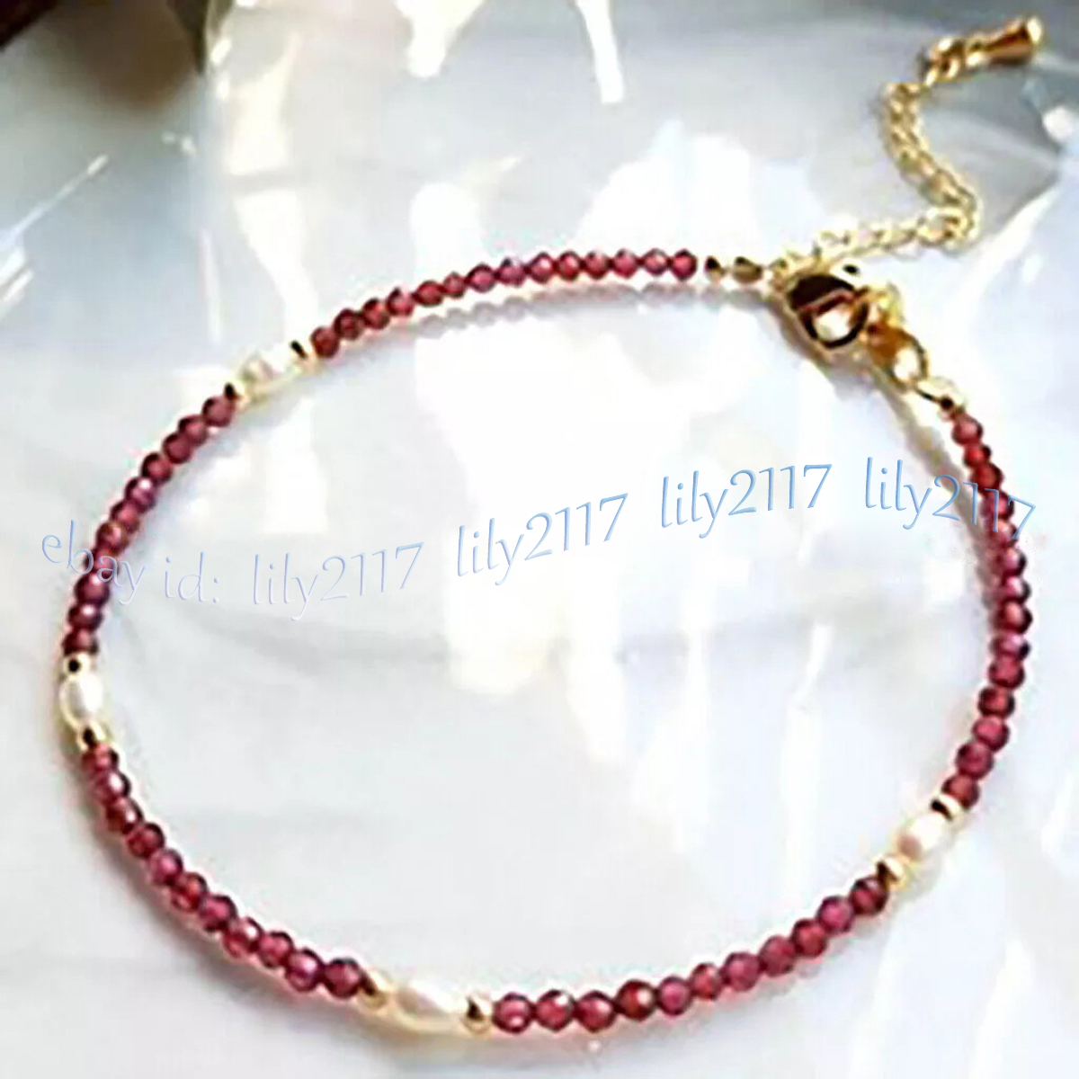 Brazalete de perlas de arroz blanco natural con cuentas redondas de piedras preciosas facetadas de 3 mm de 7,5"" - Imagen 13 de 17