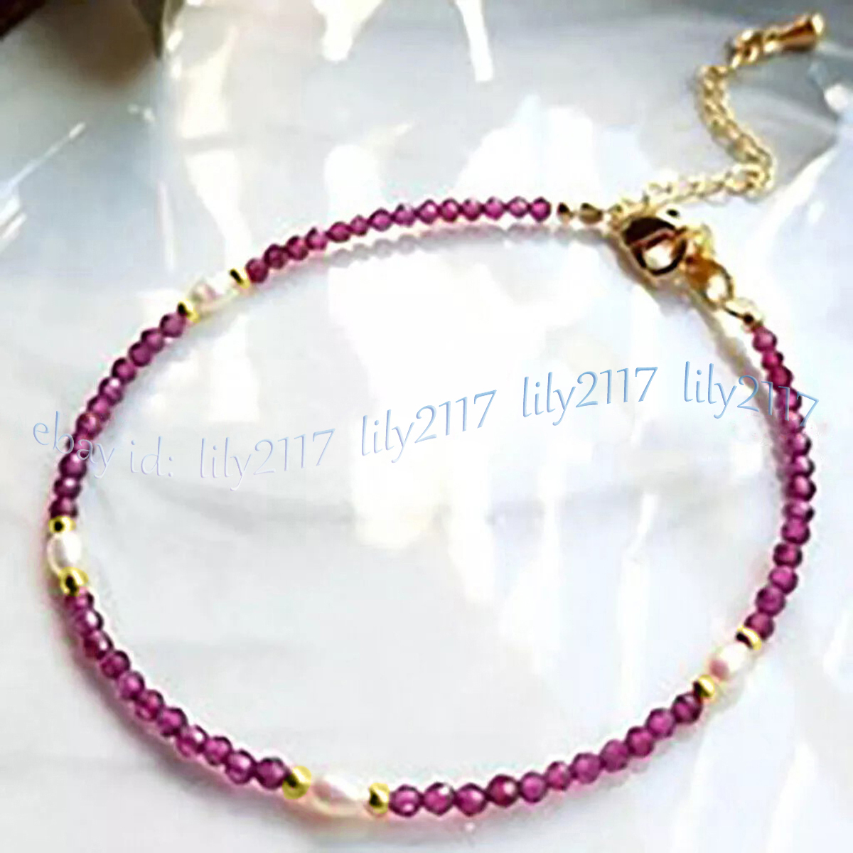 Brazalete de perlas de arroz blanco natural con cuentas redondas de piedras preciosas facetadas de 3 mm de 7,5"" - Imagen 14 de 17