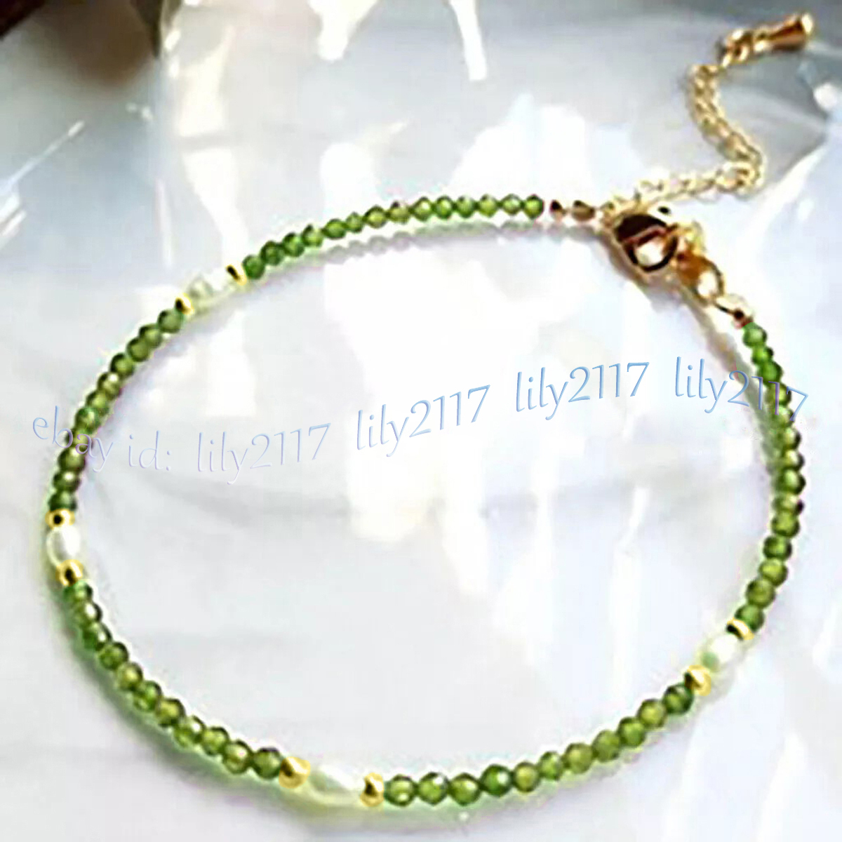 Brazalete de perlas de arroz blanco natural con cuentas redondas de piedras preciosas facetadas de 3 mm de 7,5"" - Imagen 15 de 17