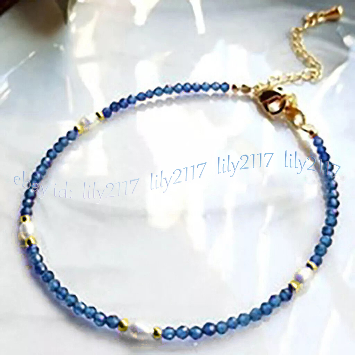 Brazalete de perlas de arroz blanco natural con cuentas redondas de piedras preciosas facetadas de 3 mm de 7,5"" - Imagen 17 de 17