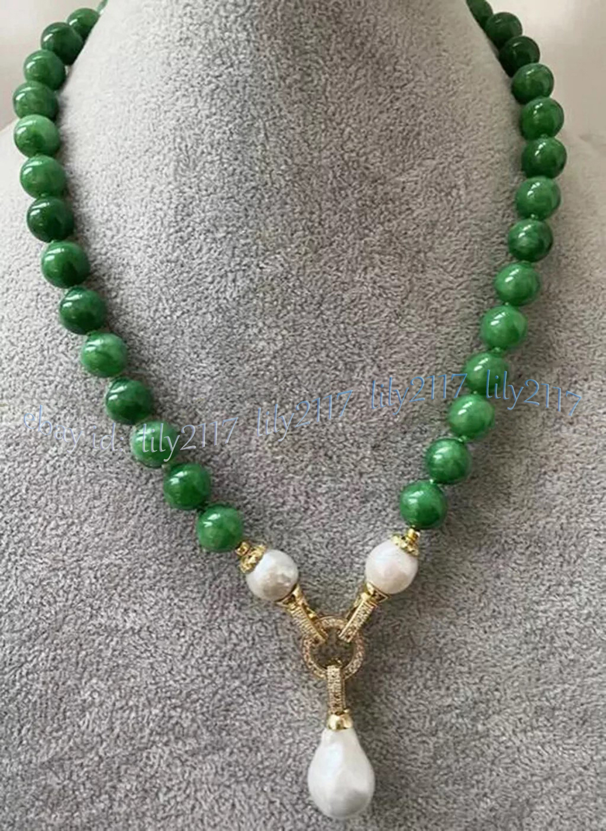 Collar colgante de perlas Keshi barrocas blancas cuentas gemas redondas de jade verde natural - Imagen 8 de 11