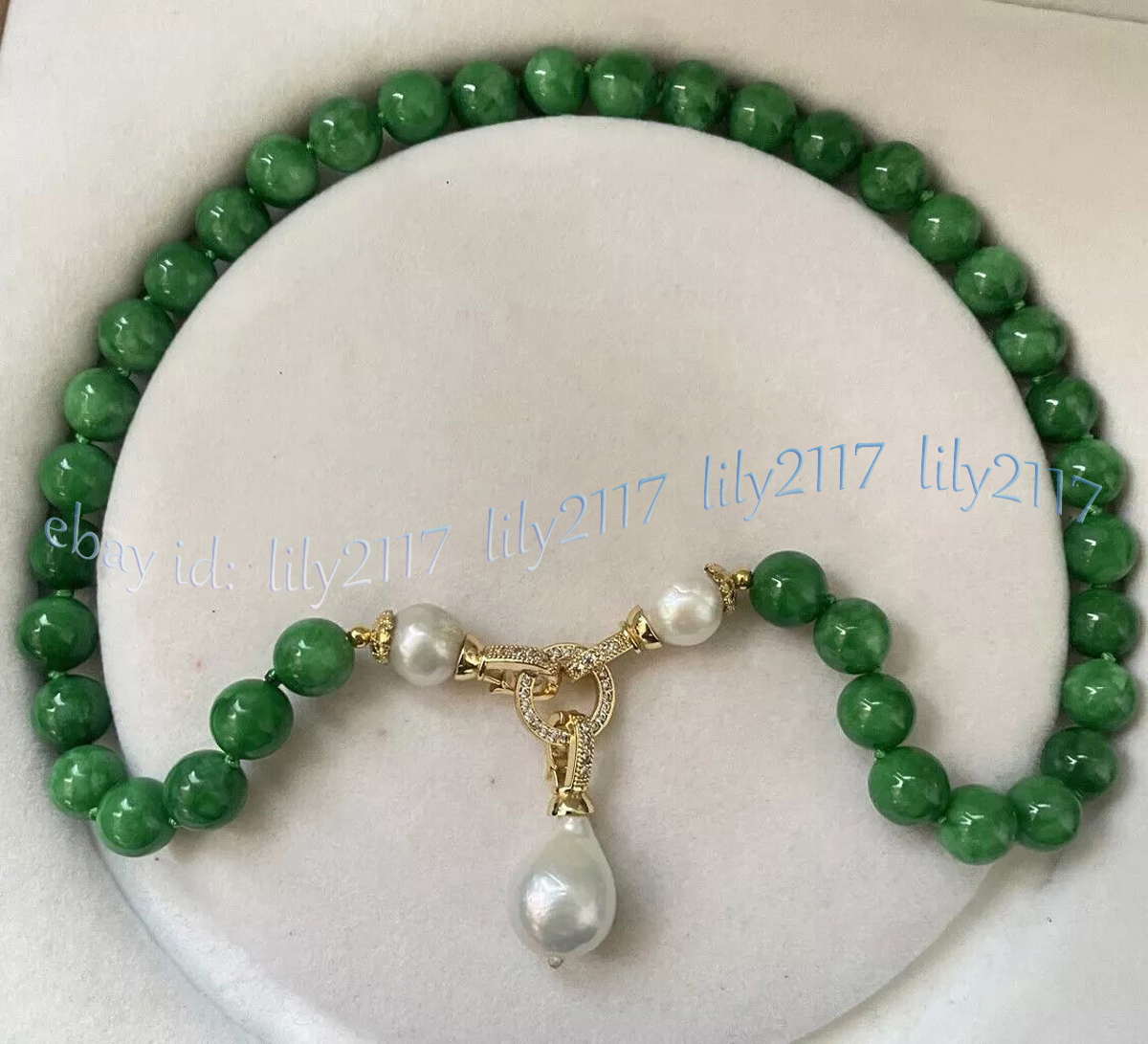 Collar colgante de perlas Keshi barrocas blancas cuentas gemas redondas de jade verde natural - Imagen 9 de 11