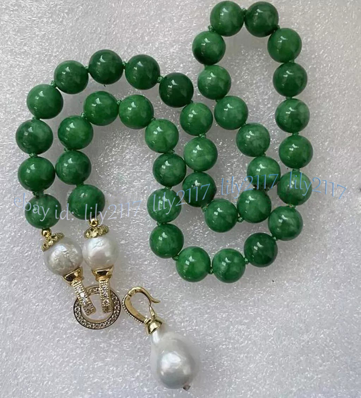 Collar colgante de perlas Keshi barrocas blancas cuentas gemas redondas de jade verde natural - Imagen 10 de 11