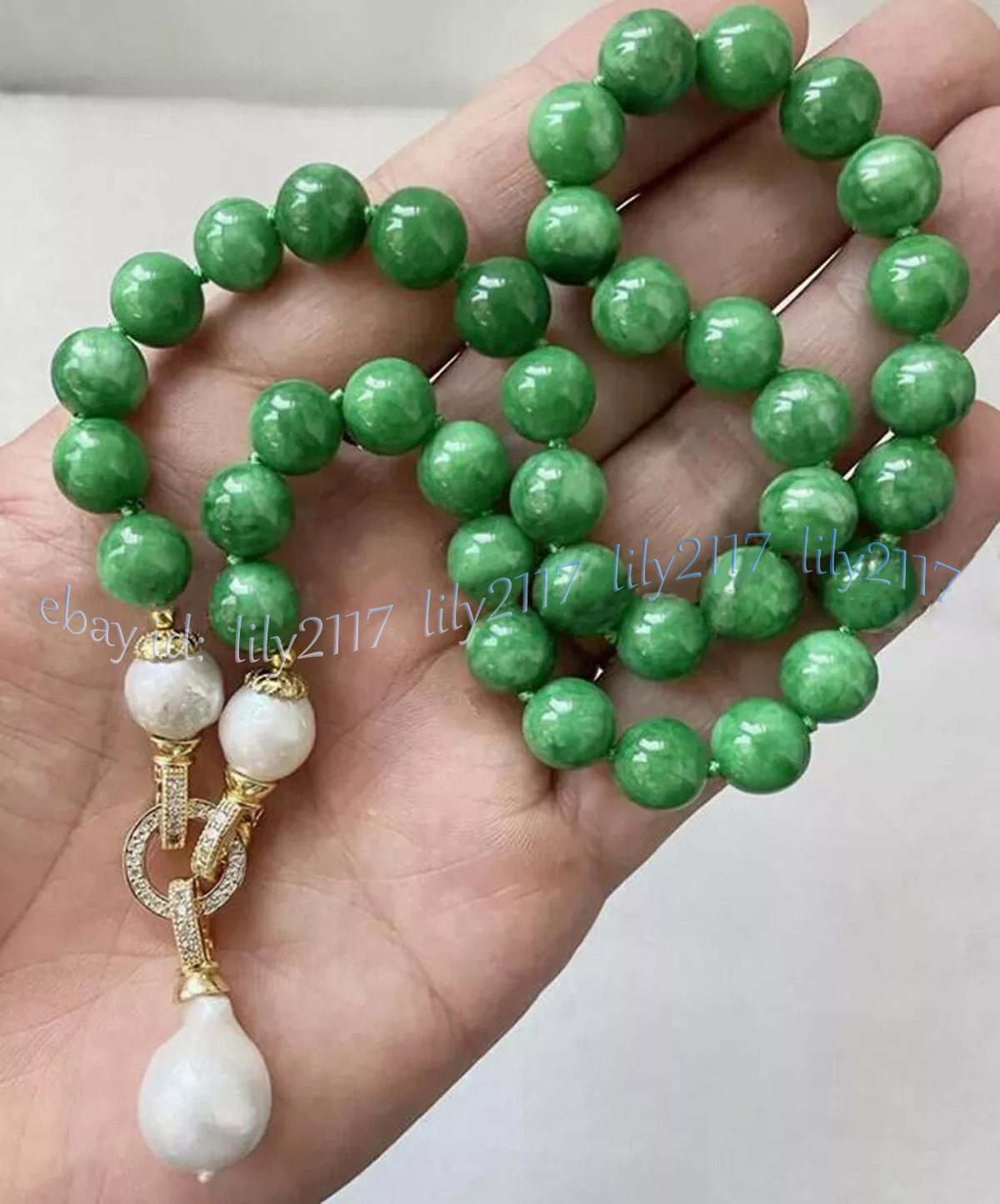 Collar colgante de perlas Keshi barrocas blancas cuentas gemas redondas de jade verde natural - Imagen 11 de 11