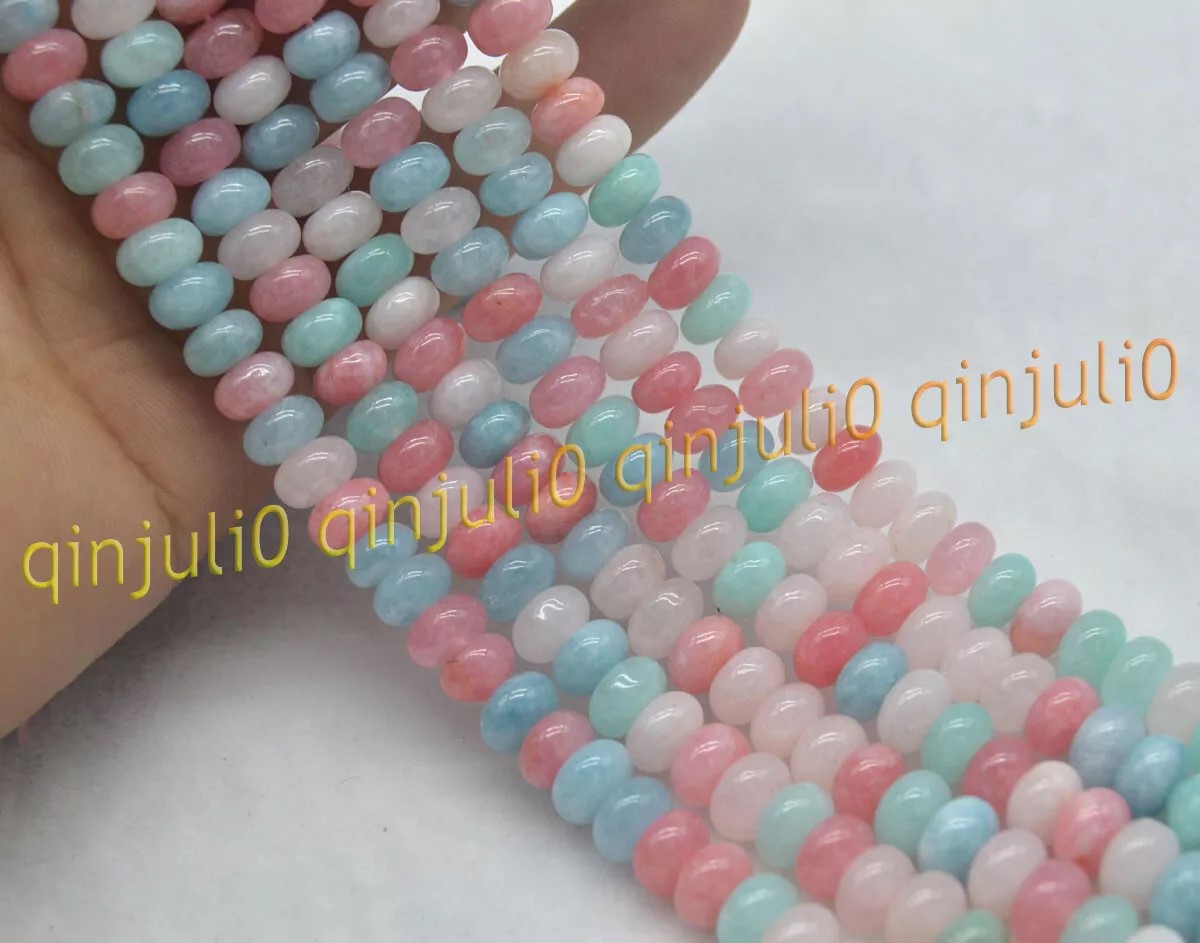 Natural Gemstone Multicolor Smooth Rondelle Spacer Loose Beads Jewelry Making - Picture 28 of 53