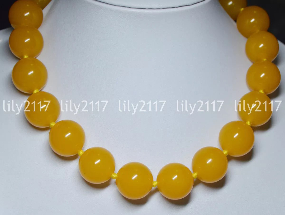 Huge 20MM Natural Yellow Topaz Gemstone Smooth Round Ball Beads Necklace 16-36”