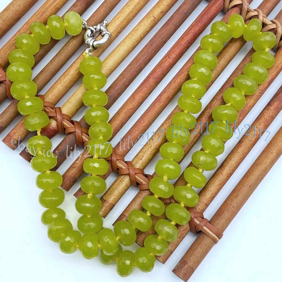 Faceted 5x8mm Natural Green Peridot Rondelle Gemstone Beads Necklaces 14-56'' - Picture 10 of 16