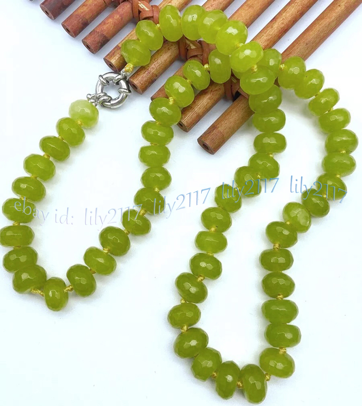 Faceted 5x8mm Natural Green Peridot Rondelle Gemstone Beads Necklaces 14-56'' - Picture 11 of 16