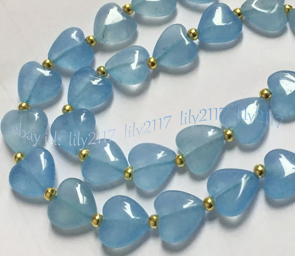12mm Natural Blue Aquamarine Heart Shaped Gemstone Beads Necklace 14-100'' - Picture 5 of 18