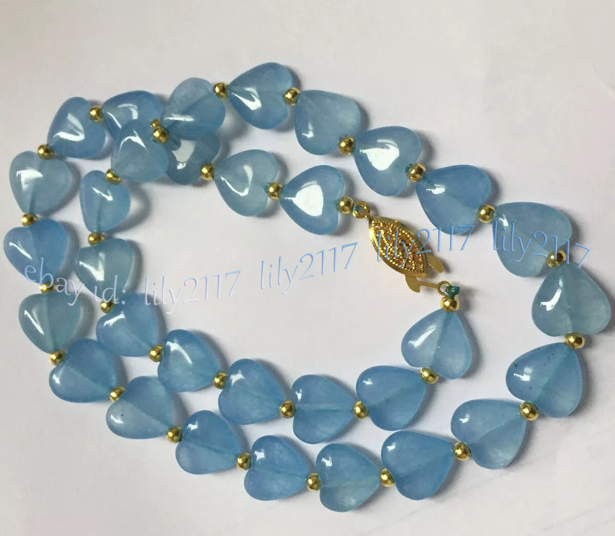 12mm Natural Blue Aquamarine Heart Shaped Gemstone Beads Necklace 14-100'' - Picture 6 of 18
