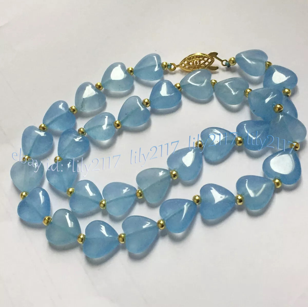 12mm Natural Blue Aquamarine Heart Shaped Gemstone Beads Necklace 14-100'' - Picture 7 of 18