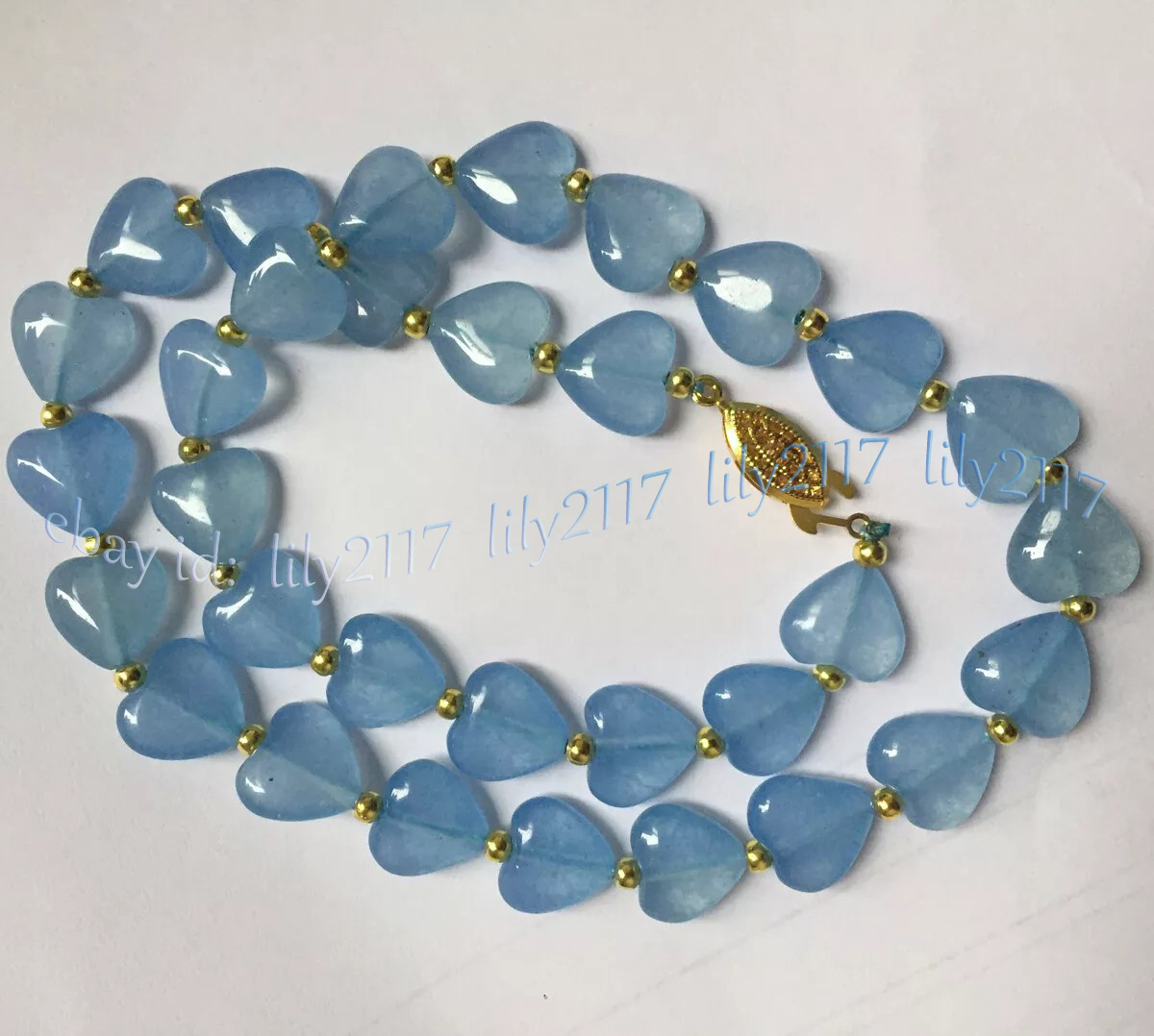 12mm Natural Blue Aquamarine Heart Shaped Gemstone Beads Necklace 14-100'' - Picture 14 of 18