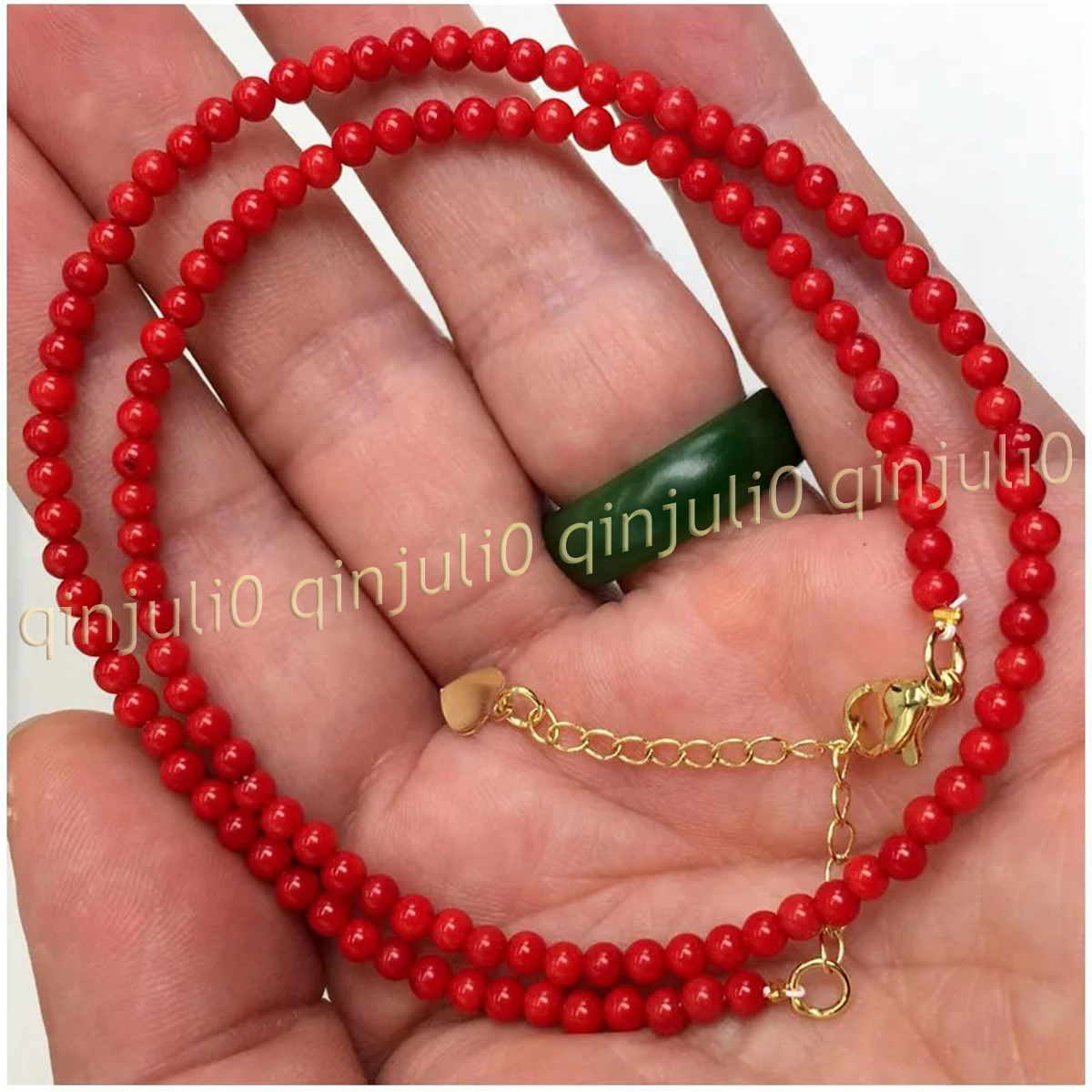 Collana perle tonde pietre preziose corallo rosso naturale originale 4 mm gioielli 14-100'' - Foto 6 di 18