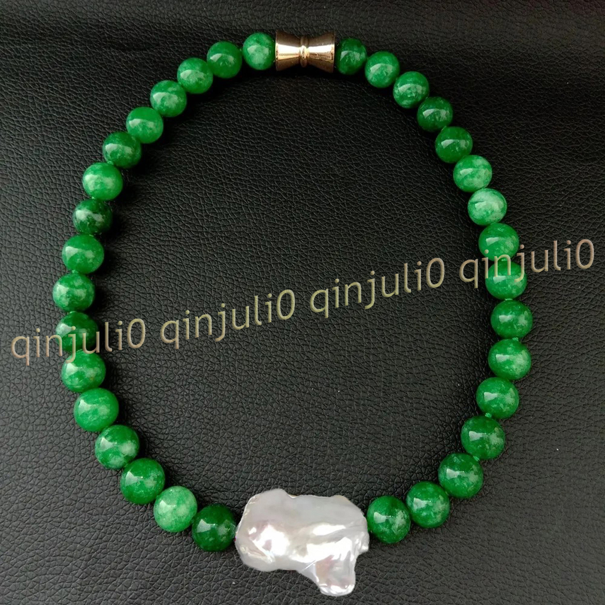Natural Green Jade Jadeite Round Gems Beads White Keshi Baroque Pearl Necklace - Picture 9 of 10