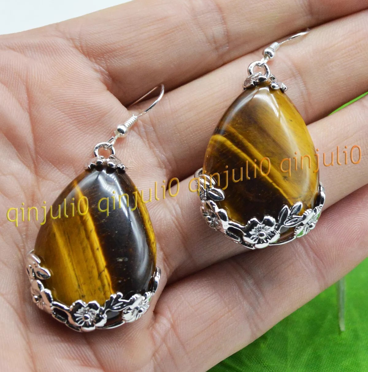 Tibet 925 Silver Teardrop Jade Gemstone Flowers Dangle Hook Earrings Jewelry - Picture 42 of 51