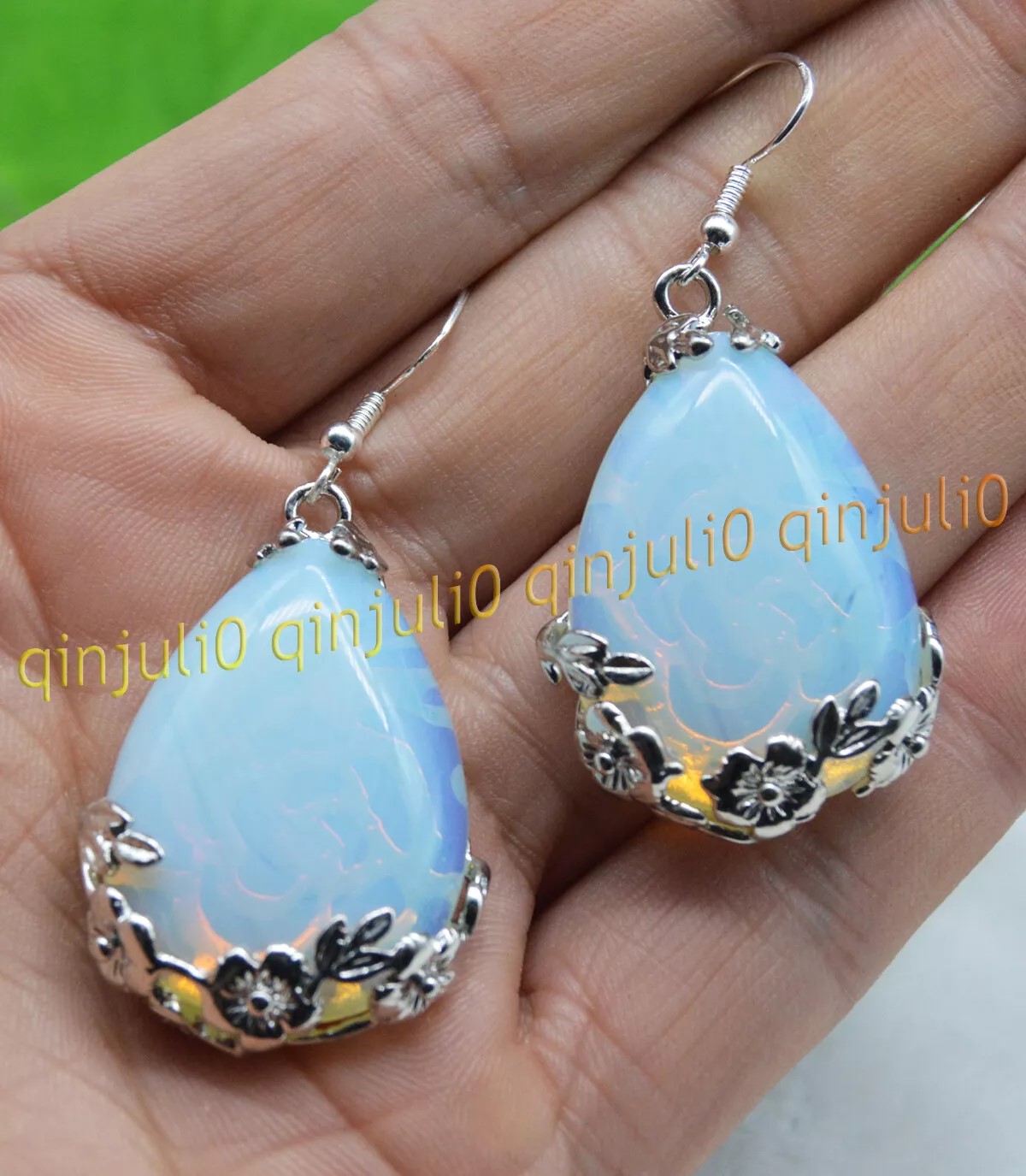 Tibet 925 Silver Teardrop Jade Gemstone Flowers Dangle Hook Earrings Jewelry - Picture 44 of 51