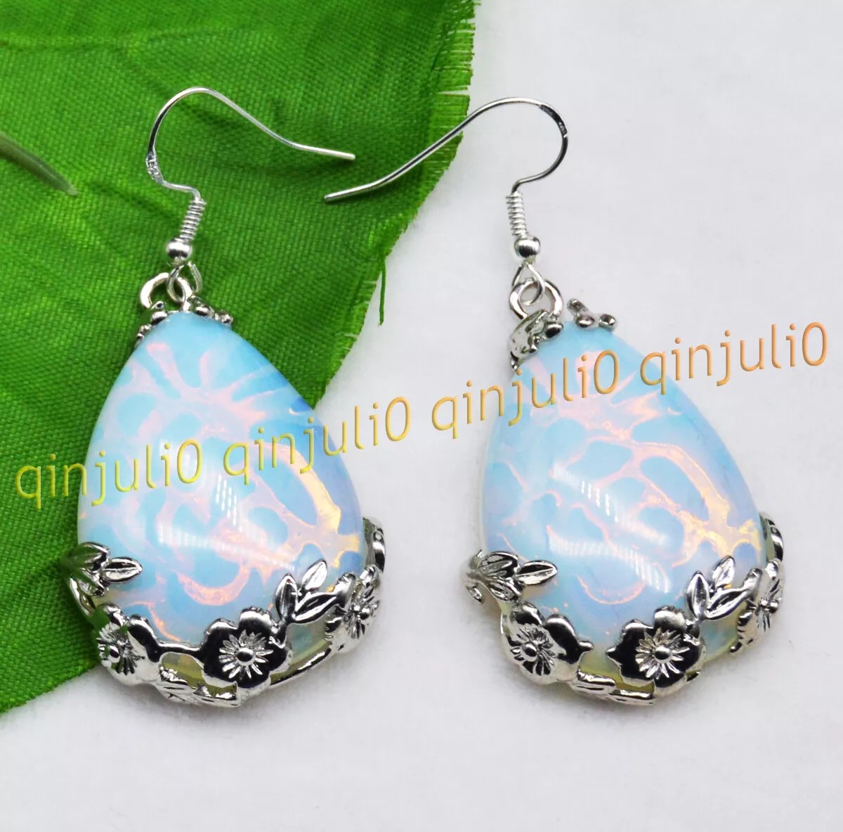 Tibet 925 Silver Teardrop Jade Gemstone Flowers Dangle Hook Earrings Jewelry - Picture 45 of 51