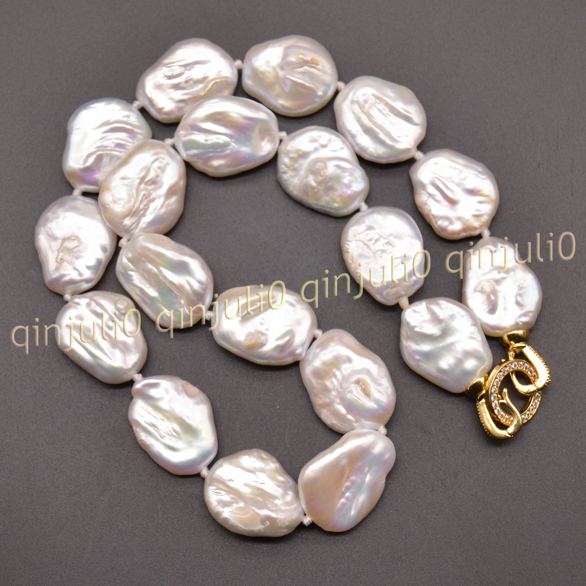 17-22mm Real Natural South Sea Flat Baroque White Pearl Beads Necklace 14-36inch