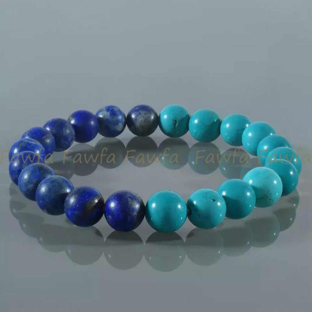 Natural 6-12mm Blue Lapis Lazuli Green Turquoise Gemstone Round Beads Bracelet