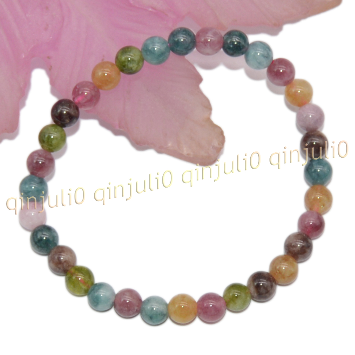 Natural Multicolor Tourmaline Round Gemstone Beads Elastic Bracelet 8'' 6/8/10mm