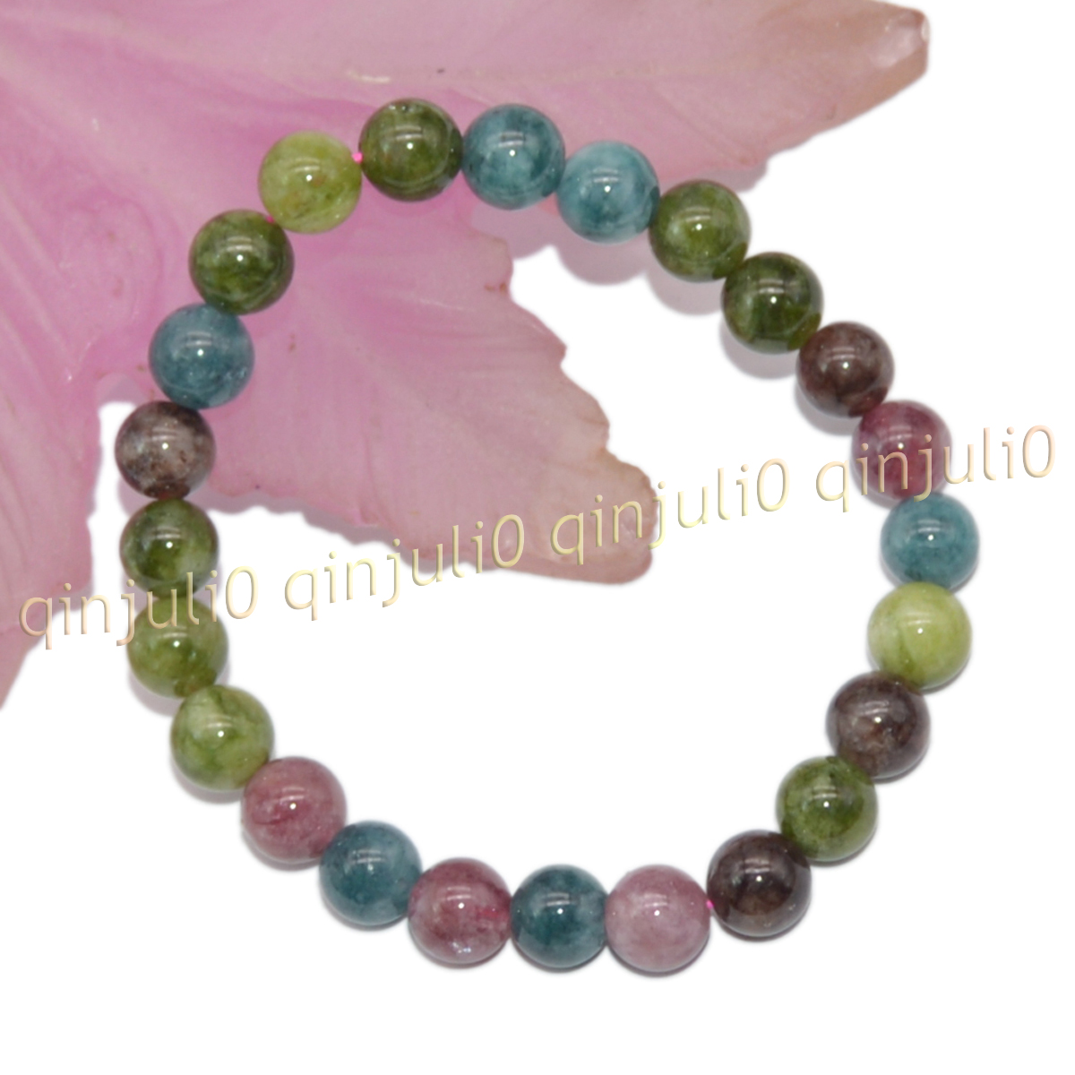 Natural Multicolor Tourmaline Round Gemstone Beads Elastic Bracelet 8'' 6/8/10mm