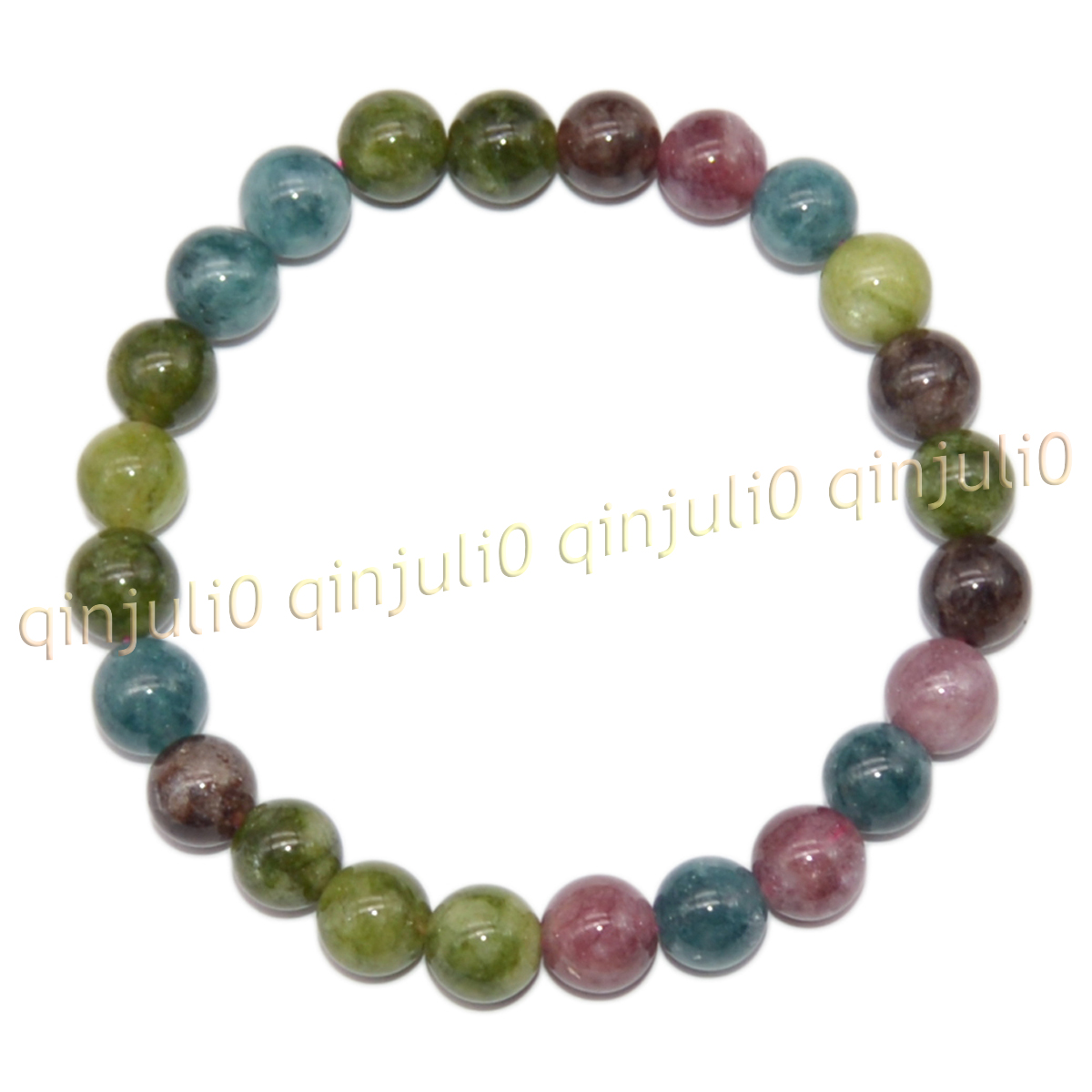 Natural Multicolor Tourmaline Round Gemstone Beads Elastic Bracelet 8'' 6/8/10mm