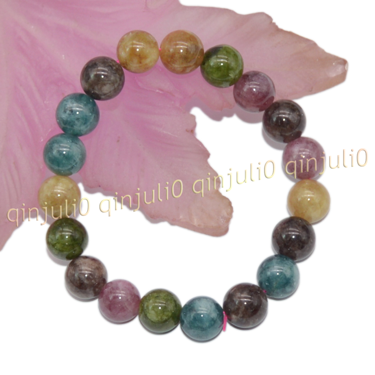 Natural Multicolor Tourmaline Round Gemstone Beads Elastic Bracelet 8'' 6/8/10mm