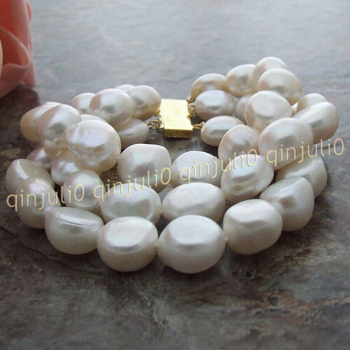 3 Rows Natural Akoya Feashwater White Baroque Pearl Bangle Bracelet 8'' 7-14mm - Picture 11 of 13