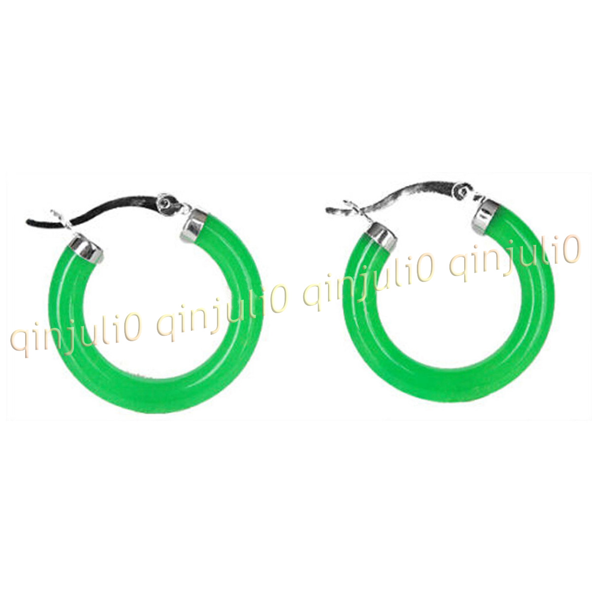 Lady's Jade Turquoise Agate 925 Sterling Silver 30mm Ring Hoop Pierced Earrings - Picture 12 of 15