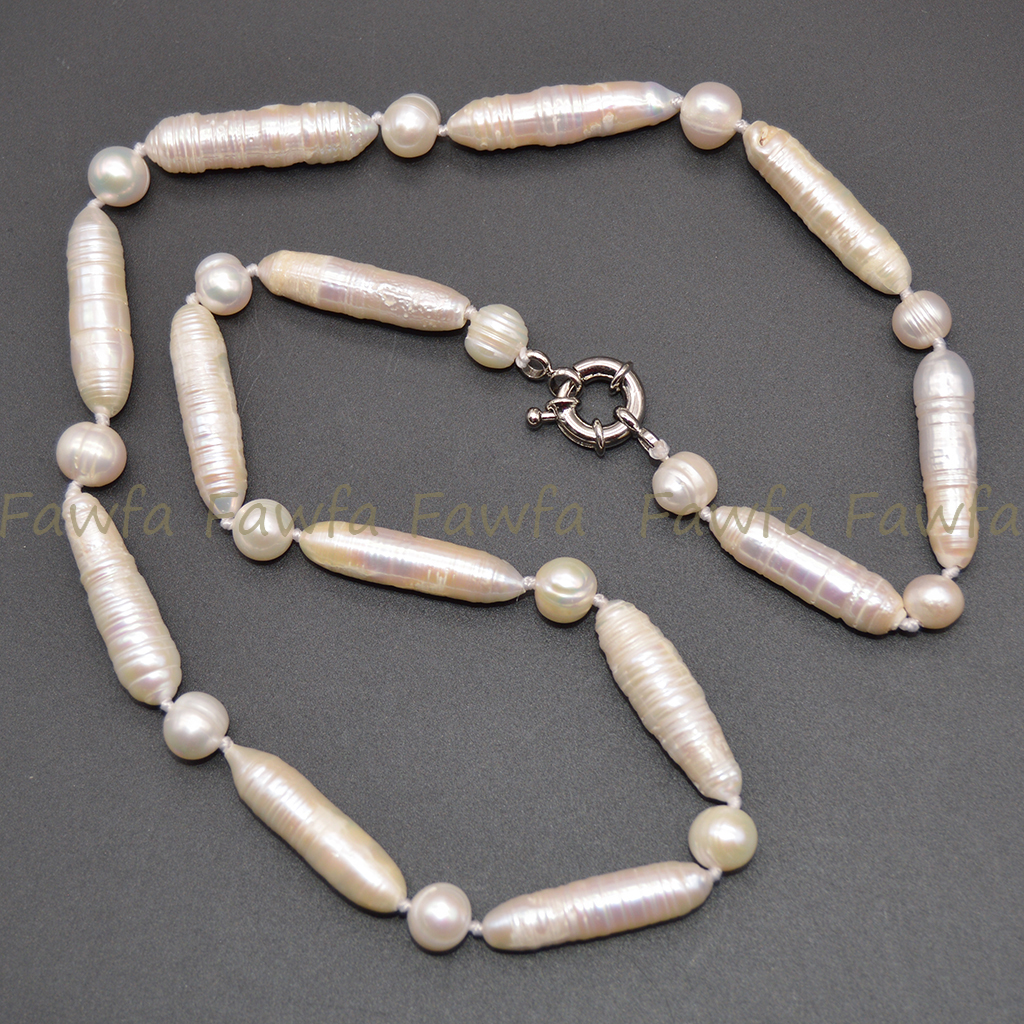 6x26mm Natural White Unique Biwa Freshwater Irregular Pearl Necklace 14-36”