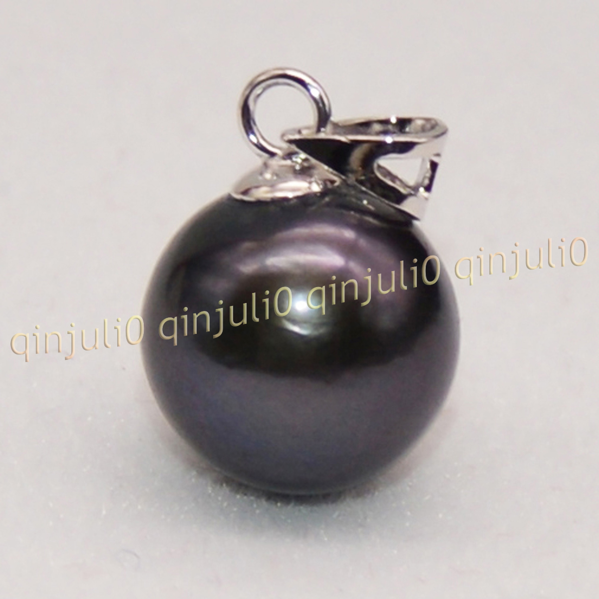 Gorgeous Natural Round Black Tahitian Pearl Pendant Genuine Pearl 14K YellowGold