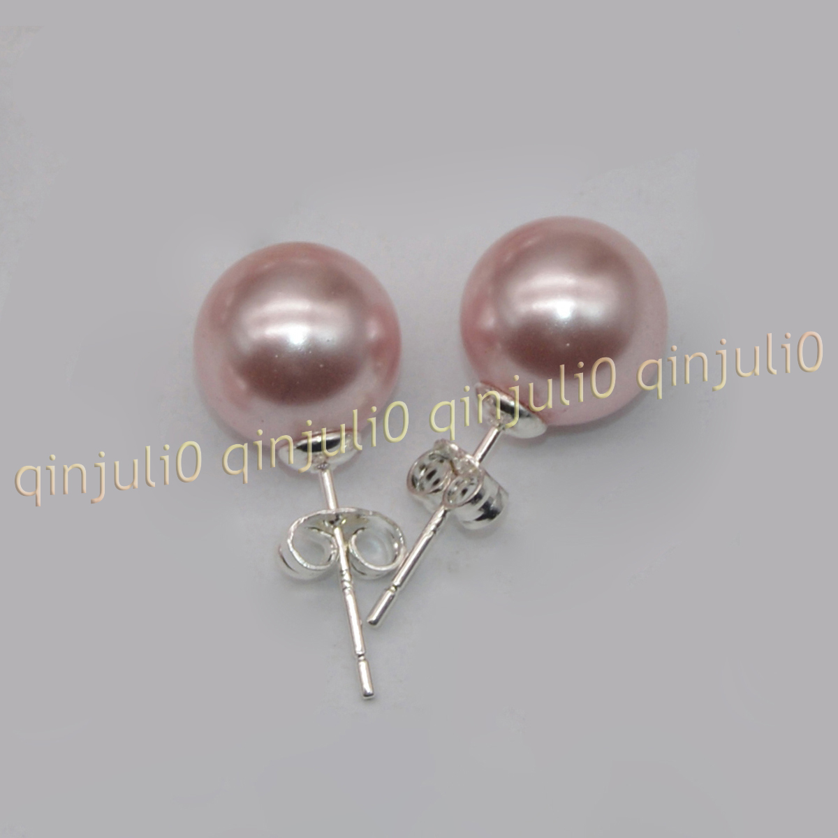Beauty 8-14mm Pink South Sea Shell Pearl Round Beads Silver Stud Earrings - Picture 18 of 22