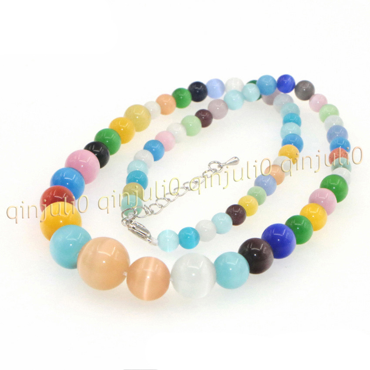 6-14mm Multicolor Mexican Opal Cat's Eye Gemstone Round Beads Necklace 14-36'' - Picture 10 of 28