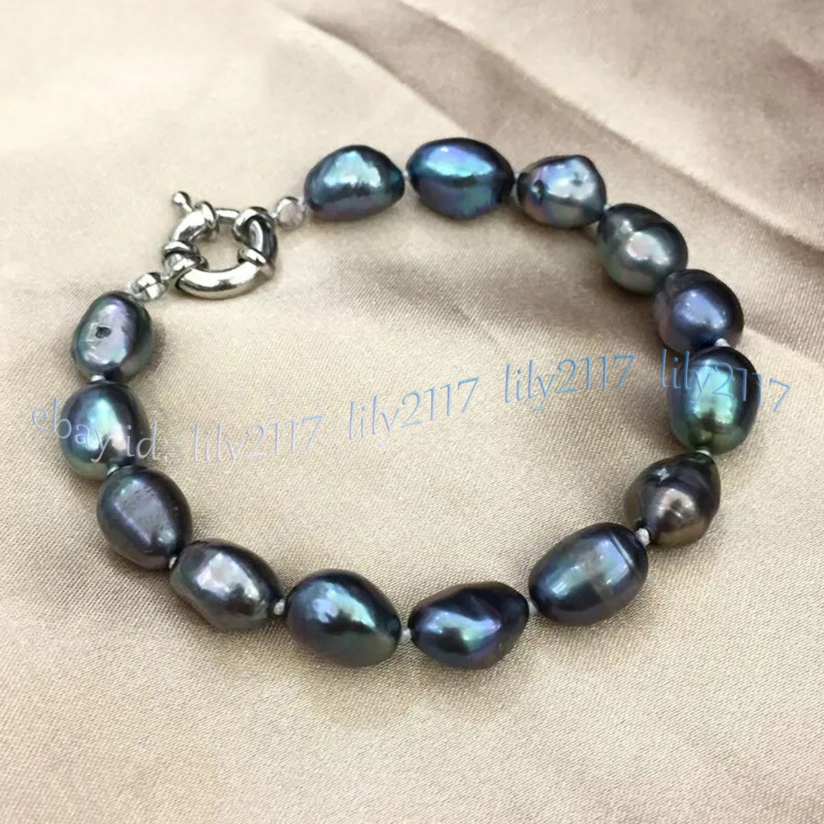 Genuine Natural Tahitian Freshwater Cultured Black Baroque Pearl Bracelet 7.5''
