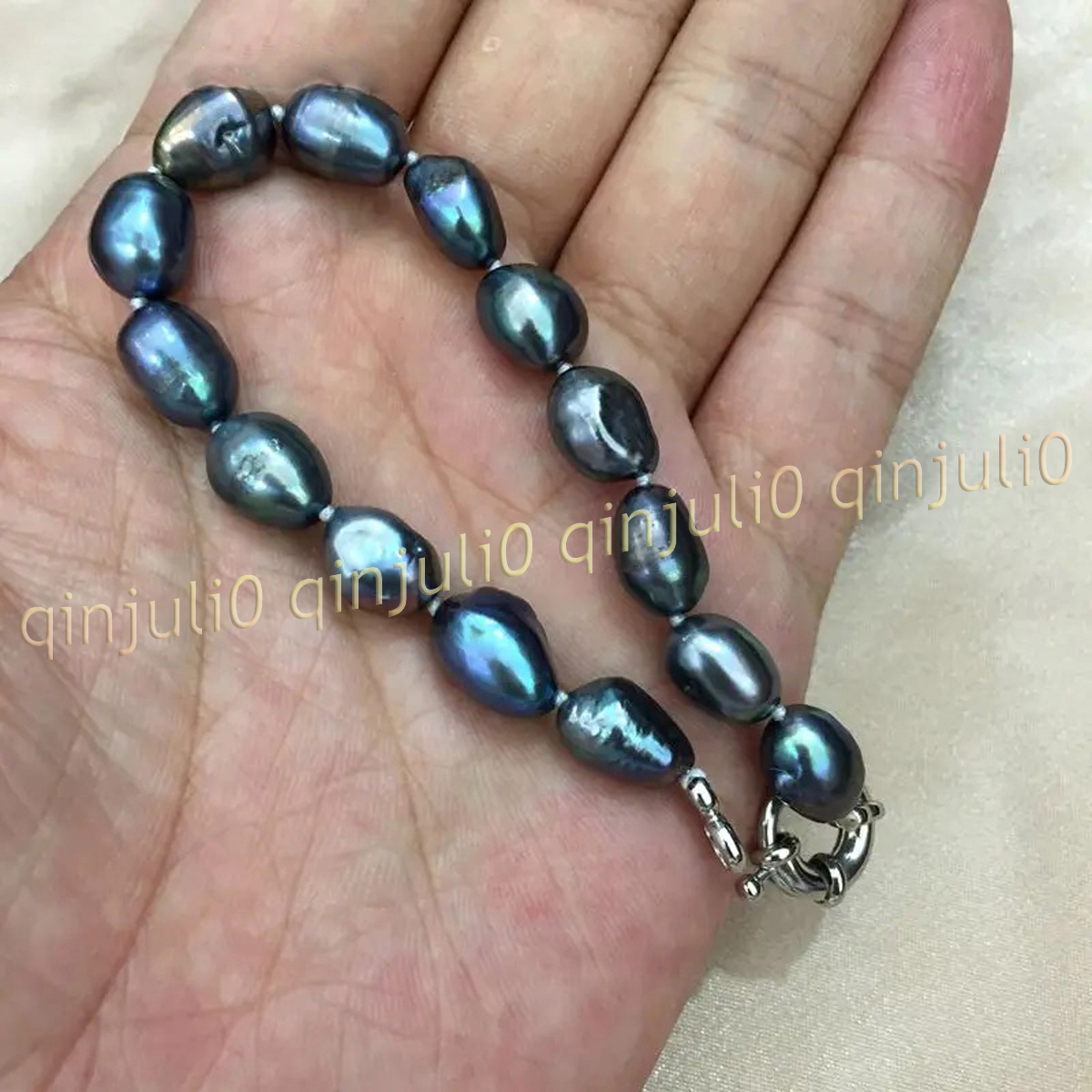 Genuine Natural Tahitian Freshwater Cultured Black Baroque Pearl Bracelet 7.5'' - Picture 7 of 11
