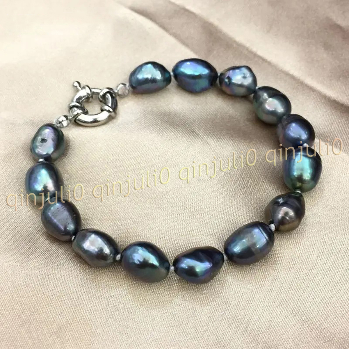Genuine Natural Tahitian Freshwater Cultured Black Baroque Pearl Bracelet 7.5'' - Picture 8 of 11