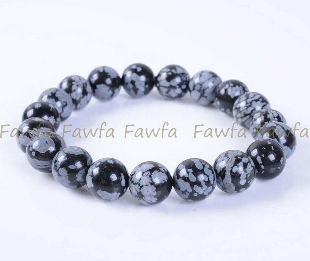 4/6/8/10mm Black Snowflake Obsidian Smooth Round Beads Elastic Bracelet 7.5" - Picture 7 of 8