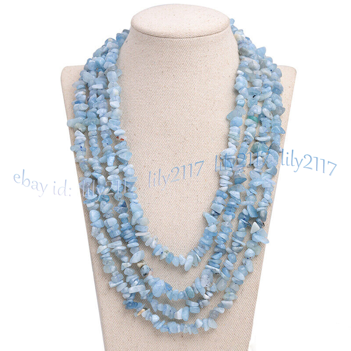 4Row Natural Gemstone Chip Cluster Statement Beads Multi-Strand Necklace 17-20”