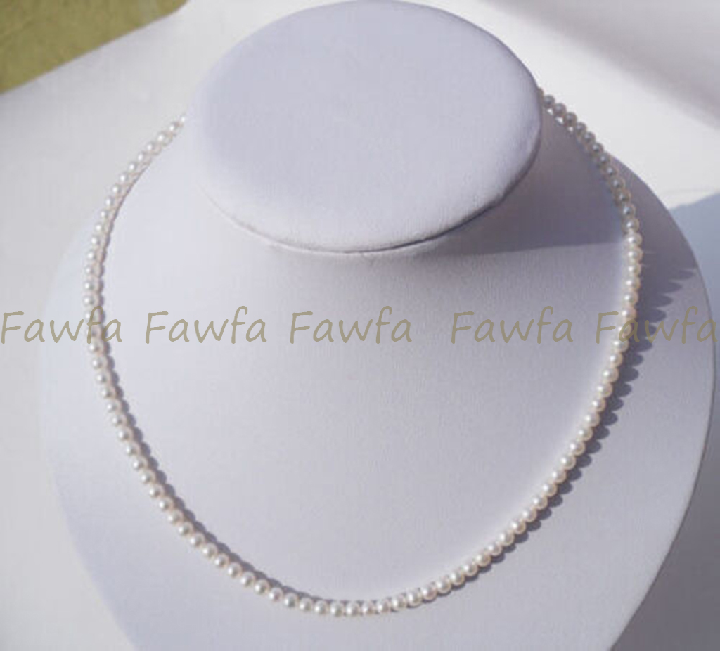 3-4mm Mini Akoya White Baroque Pearl Necklace Pendant 18 14k