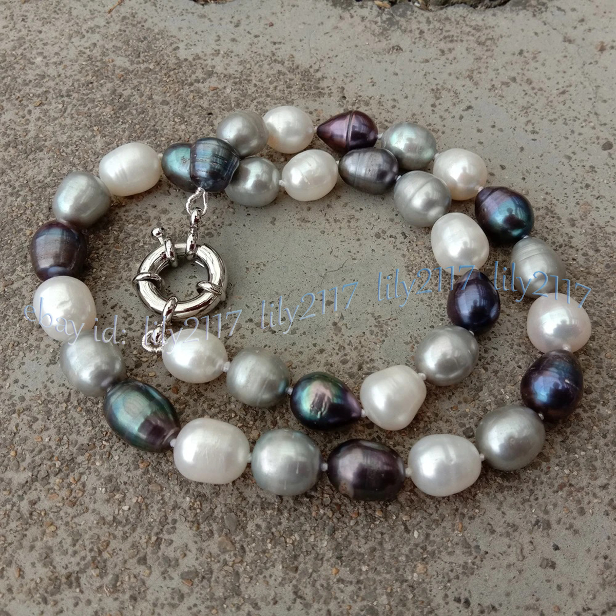 Natural White Gray Black Freshwater Baroque Rice Pearl Necklace 14-48” 7-11mm