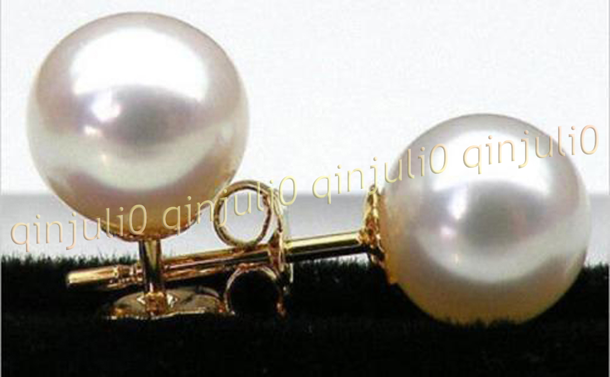 Perfect Round Genuine Natural White South Sea Pearl Stud Earring 14K Yellow Gold - Picture 12 of 16
