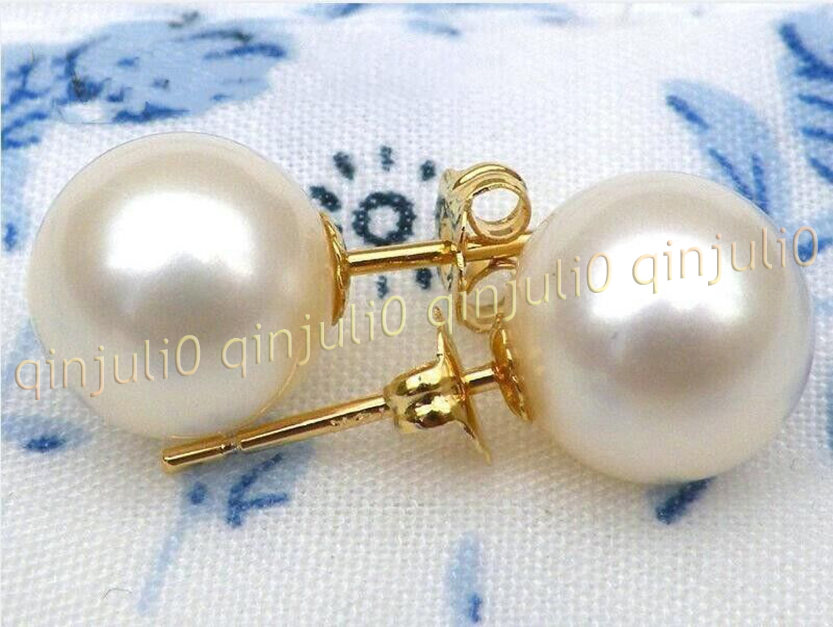 Perfect Round Genuine Natural White South Sea Pearl Stud Earring 14K Yellow Gold - Picture 13 of 16