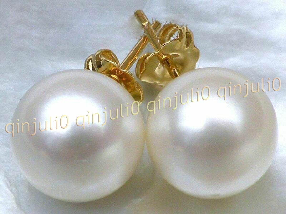 Perfect Round Genuine Natural White South Sea Pearl Stud Earring 14K Yellow Gold - Picture 16 of 16