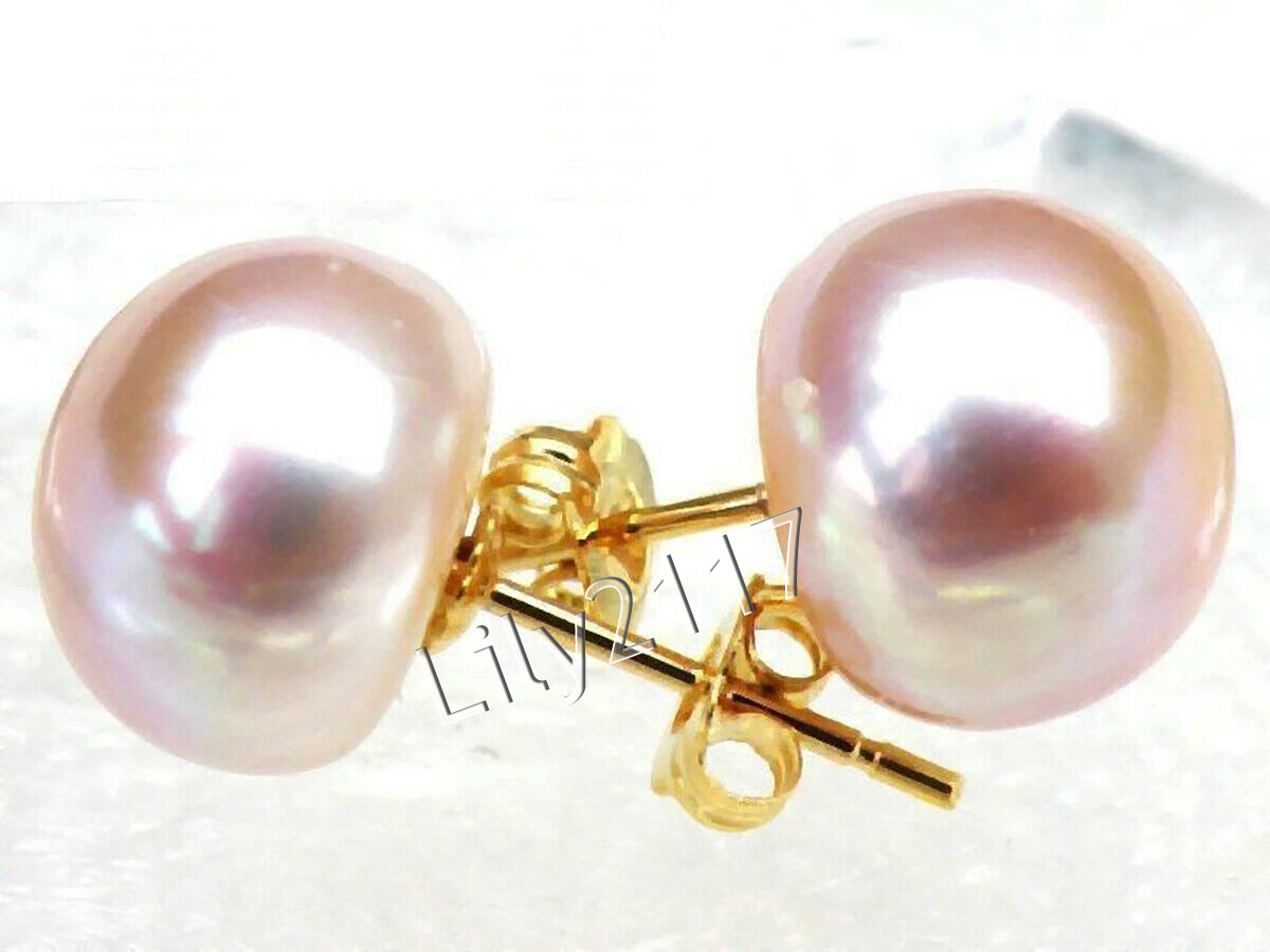 Real Natural Purple Akoya Freshwater Pearl Stud Earrings 5-11mm 14K Yellow Gold - Picture 11 of 12