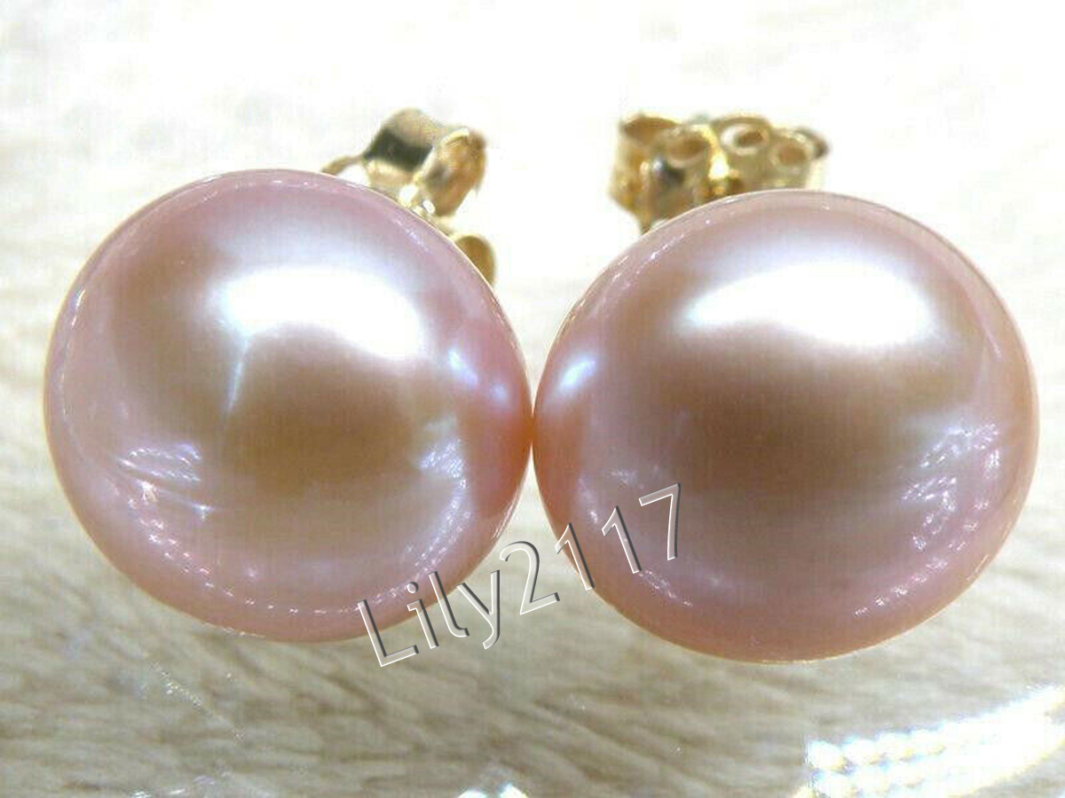 Real Natural Purple Akoya Freshwater Pearl Stud Earrings 5-11mm 14K Yellow Gold - Picture 12 of 12