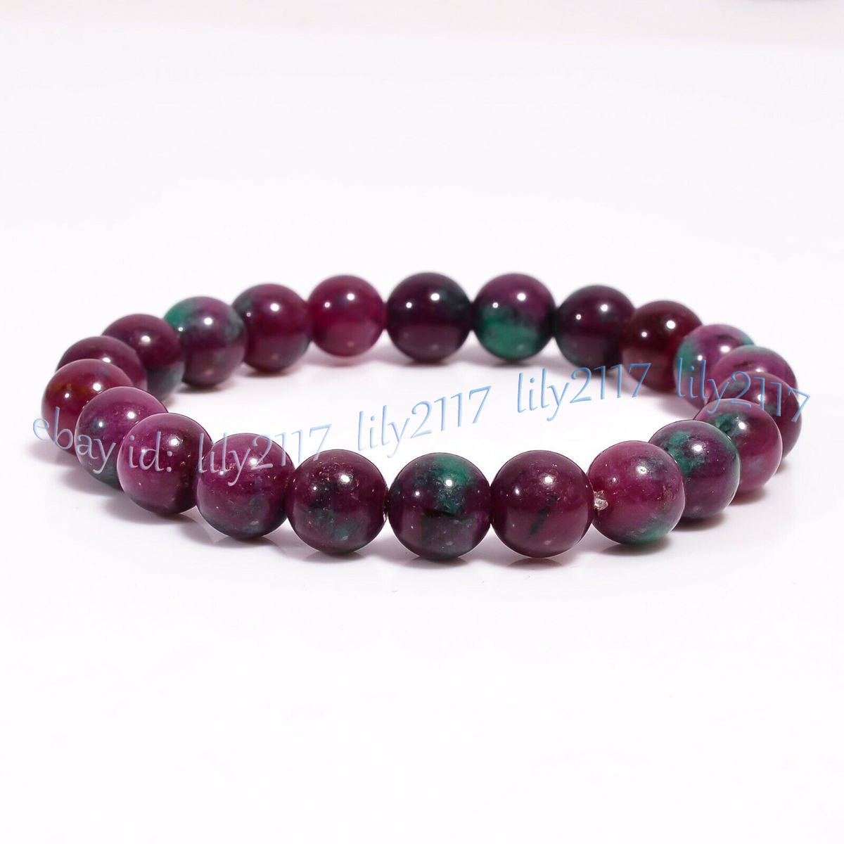 Natural Green Red Zoisite Gems Round Beads Elastic Bracelet 7.5'' 6/8/10/12mm