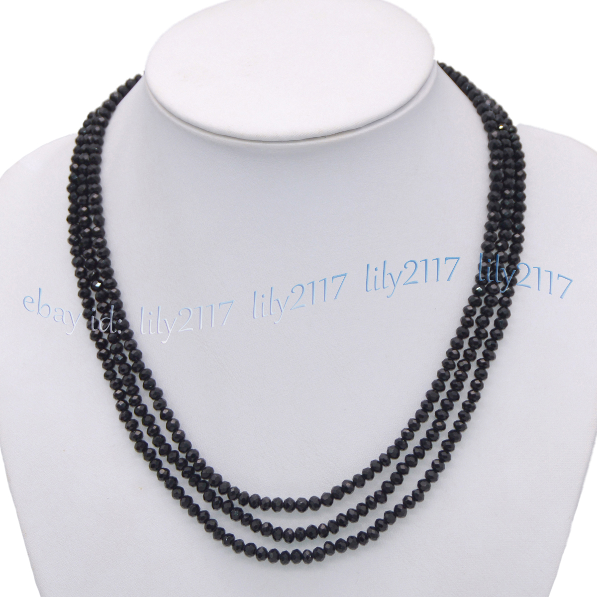 3 Rows 2x4mm Faceted Multicolor Gemstone Jade Rondelle Beads Necklace 18-20”