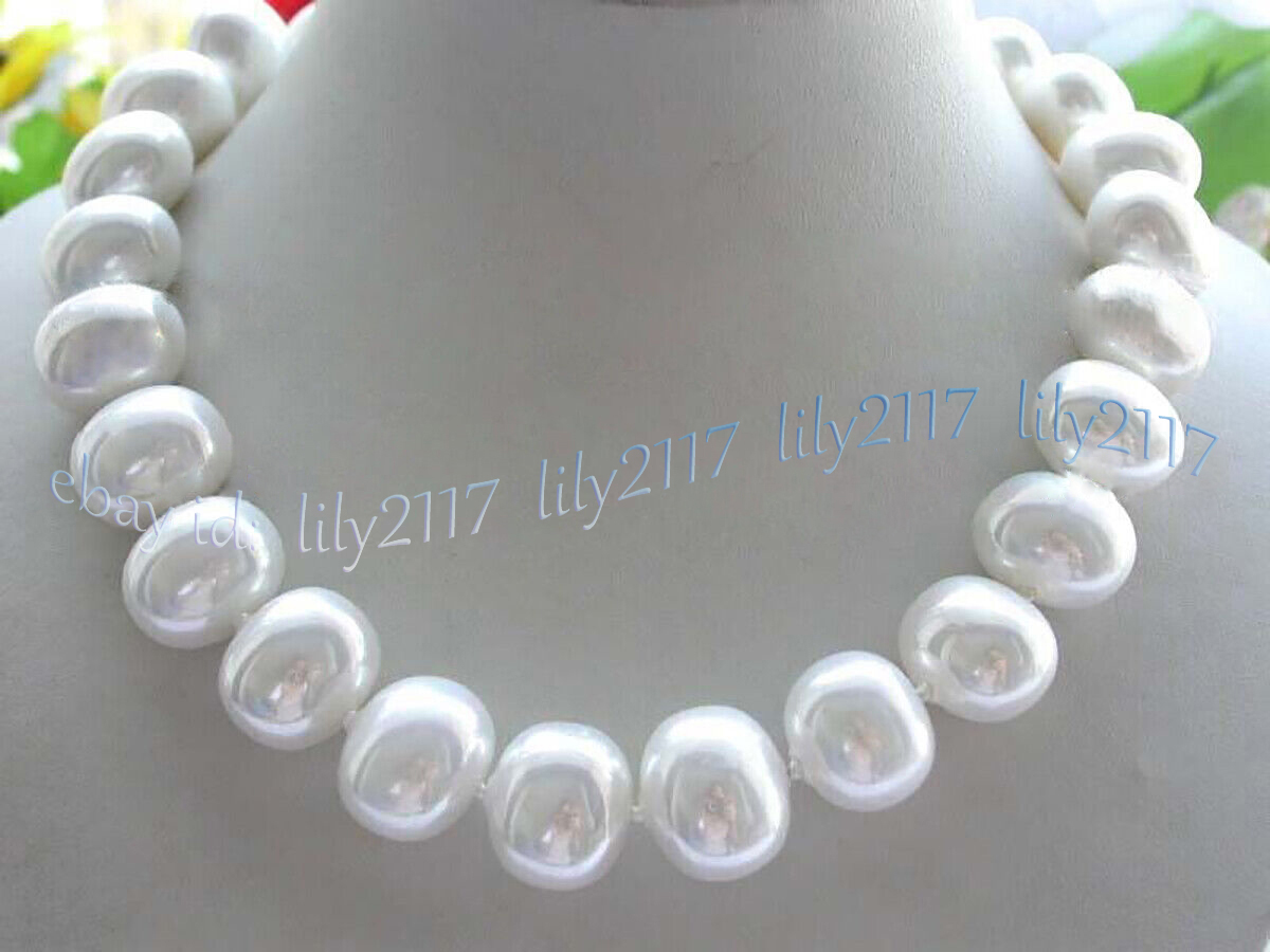 Huge White Egg South Sea Shell Pearl Imitation Pearl Oval Shaped Beads Necklace